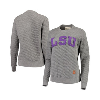 Women's Heathered Gray LSU Tigers Moose Applique Quilted Crewneck Sweatshirt