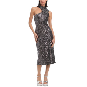 Women's Sequined Mock-Neck Cutout Midi Dress