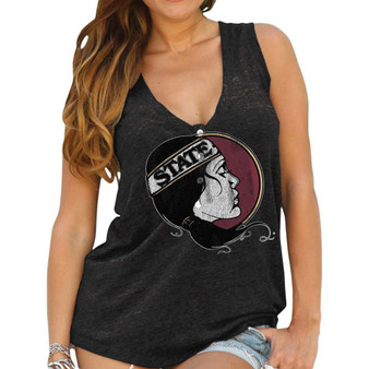 Women's Florida State Seminoles Black Relaxed Henley Tank Top
