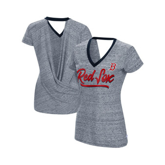 Women's Gray Boston Red Sox Halftime Back Wrap Top V-Neck T-shirt