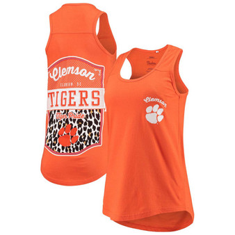 Women's Orange Clemson Tigers Sanders Animal Print Tank Top