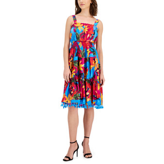Women's Floral-Print Tassel-Hem A-Line Dress