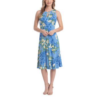 Petite Pleated Keyhole Floral-Print Midi Dress