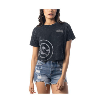 Women's Black Chicago Cubs Cropped T-shirt
