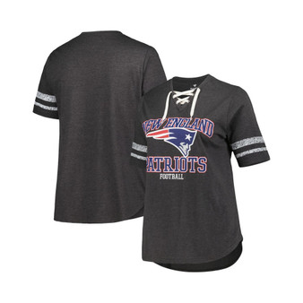 Women's Branded Heather Charcoal New England Patriots Plus Size Lace-Up V-Neck T-shirt