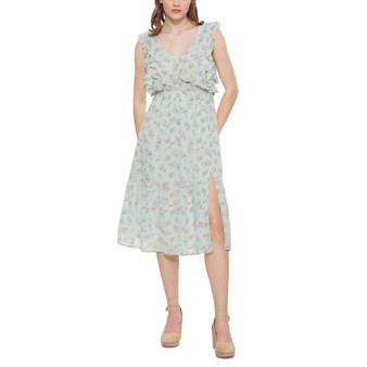 Women's Floral-Print Tie-Back Ruffled Midi Dress