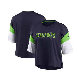 Women's College Navy and White Seattle Seahawks Nickname Tri-Blend Performance Crop Top