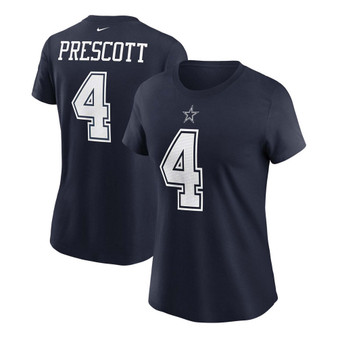 Women's Dak Prescott Navy Dallas Cowboys Name Number T-shirt