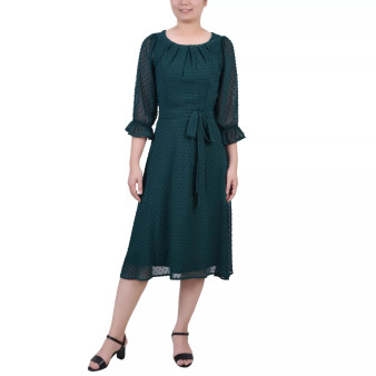 Petite Belted Swiss Dot Dress