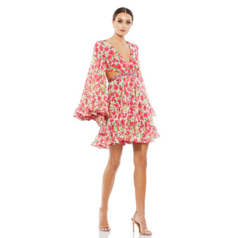 Women's Ieena Floral Cut Out V Neck Bell Sleeve Mini Dress