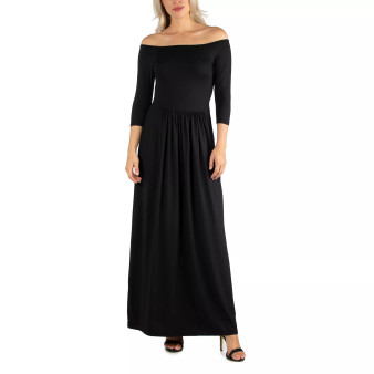 Women's Off Shoulder Pleated Waist Maxi Dress