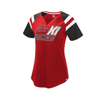 Women's Red, Black 23XI Racing Game On Notch V-Neck T-shirt