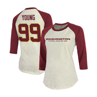 Women's Chase Young Cream, Burgundy Washington Football Team Player Raglan Name Number 3/4 Sleeve T-shirt