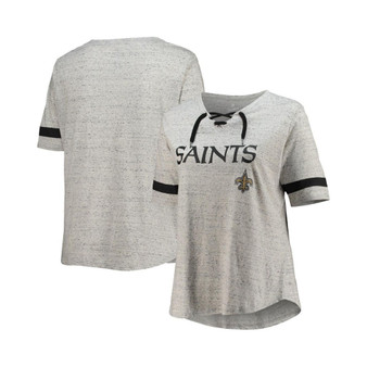 Women's Heathered Gray New Orleans Saints Plus Size Lace-Up V-Neck T-shirt