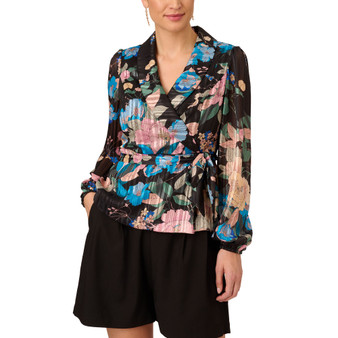 Women's Floral Clip-Dot Tie-Waist Top