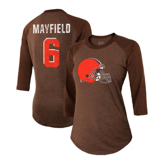 Women's Baker Mayfield Brown Cleveland Browns Player Name Number Tri-Blend 3/4 Sleeve Raglan T-shirt