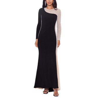 Women's Two-Tone Long-Sleeve Jersey-Knit Gown