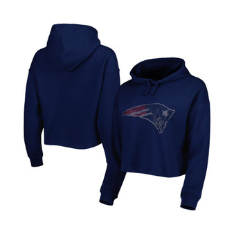 Women's Navy New England Patriots Crystal Logo Cropped Pullover Hoodie