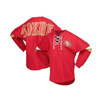 Women's Branded Scarlet San Francisco 49ers Spirit Jersey Lace-Up V-Neck Long Sleeve T-shirt