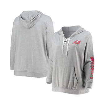 Women's Plus Size Heathered Gray Tampa Bay Buccaneers Lace-Up Pullover Hoodie