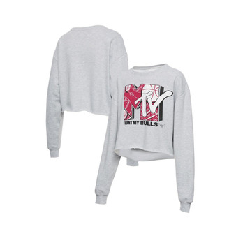 Women's Heathered Gray Chicago Bulls NBA x MTV I Want My Cropped Fleece Pullover Sweatshirt