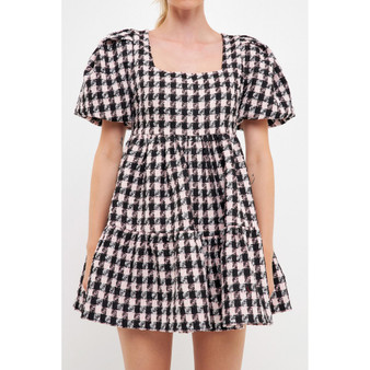 Women's Multi Tweed Puff Sleeve Mini