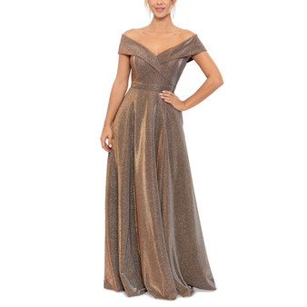 Petite Off-the-Shoulder Glitter Fit & Flare Gown