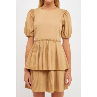Women's Pleated Poplin Tiered Mini Dress