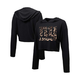 Women's Threads Black New York Giants Leopard Cropped Pullover Hoodie