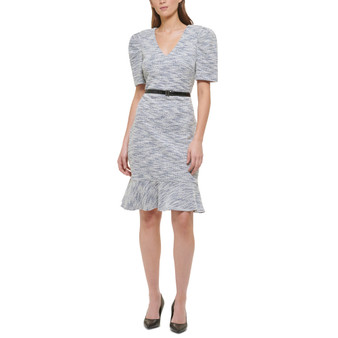 Women's Tweed Belted Puff-Sleeve Dress