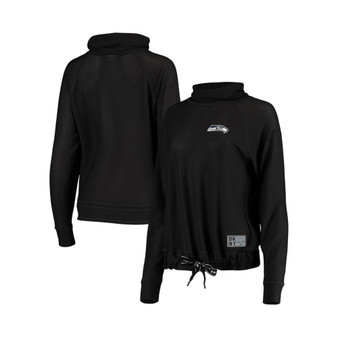 Women's Black Seattle Seahawks Gabby Cowl Neck Raglan Mesh Sweatshirt