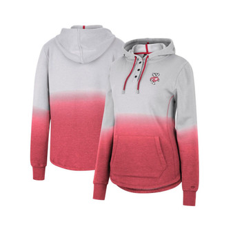 Women's Gray, Red Wisconsin Badgers Aurelia Dip-Dye Quarter-Snap Pullover Hoodie
