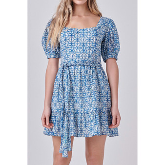 Women's Tie Dye Print Braided Belt Mini Dress