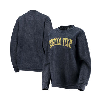 Women's Navy Georgia Tech Yellow Jackets Comfy Cord Vintage-Like Wash Basic Arch Pullover Sweatshirt