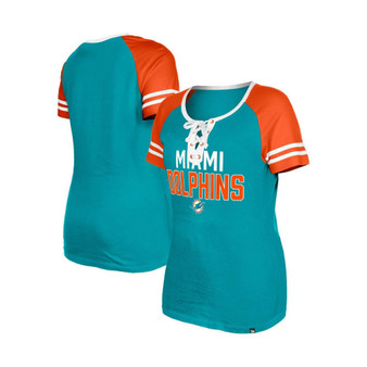 Women's Aqua Miami Dolphins Raglan Lace-Up T-shirt