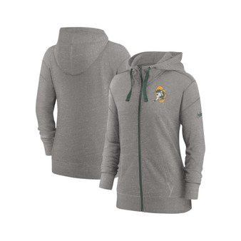 Women's Heather Charcoal Green Bay Packers Gym Vintage-Like Full-Zip Hoodie