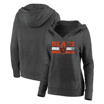 Plus Size Heathered Charcoal Chicago Bears First String V-Neck Pullover Hoodie