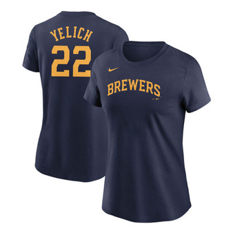 Women's Christian Yelich Navy Milwaukee Brewers Name Number T-shirt