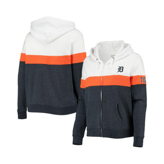 Women's Heathered Navy Detroit Tigers Plus Size Color Block Full-Zip Hoodie