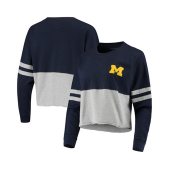 Women's Navy, Heather Gray Michigan Wolverines Cropped Retro Jersey Long Sleeve T-shirt