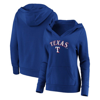 Plus Size Royal Texas Rangers Core Team Lockup V-Neck Pullover Hoodie