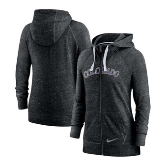 Women's Heathered Black Colorado Rockies Wordmark Gym Vintage-Like Raglan Full-Zip Hoodie
