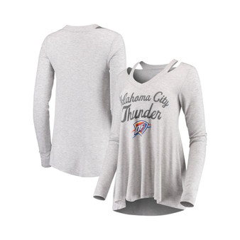 Women's Threads Gray Oklahoma City Thunder Double Dribble Separation Long Sleeve V-Neck T-shirt