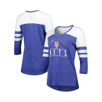 Women's Branded Heather Royal New York Mets League Leader Tri-Blend 3/4-Sleeve V-Neck T-shirt
