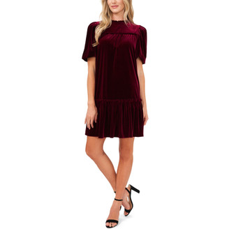 Women's Short Sleeve Velvet Ruffled Knit Dress
