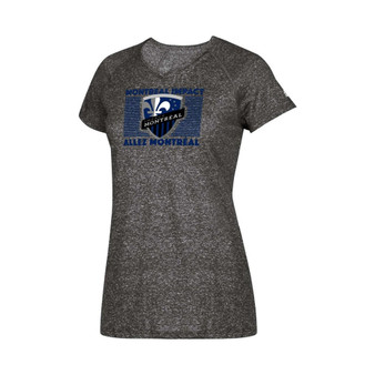 Women's Heathered Gray Montreal Impact Boxed Middle Performance V-Neck T-shirt