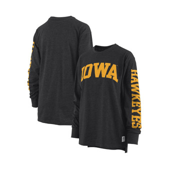 Women's Black Iowa Hawkeyes Plus Size Two-Hit Canyon Long Sleeve T-shirt