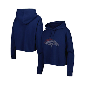 Women's Navy Denver Broncos Crystal Logo Cropped Pullover Hoodie