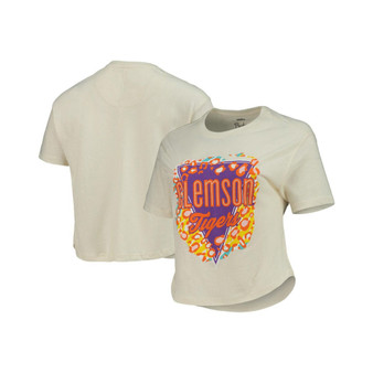 Women's Cream Clemson Tigers Taylor Animal Print Cropped T-shirt