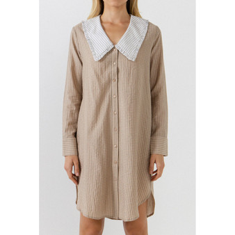 Women's Shirts Dress with Contrast Collar